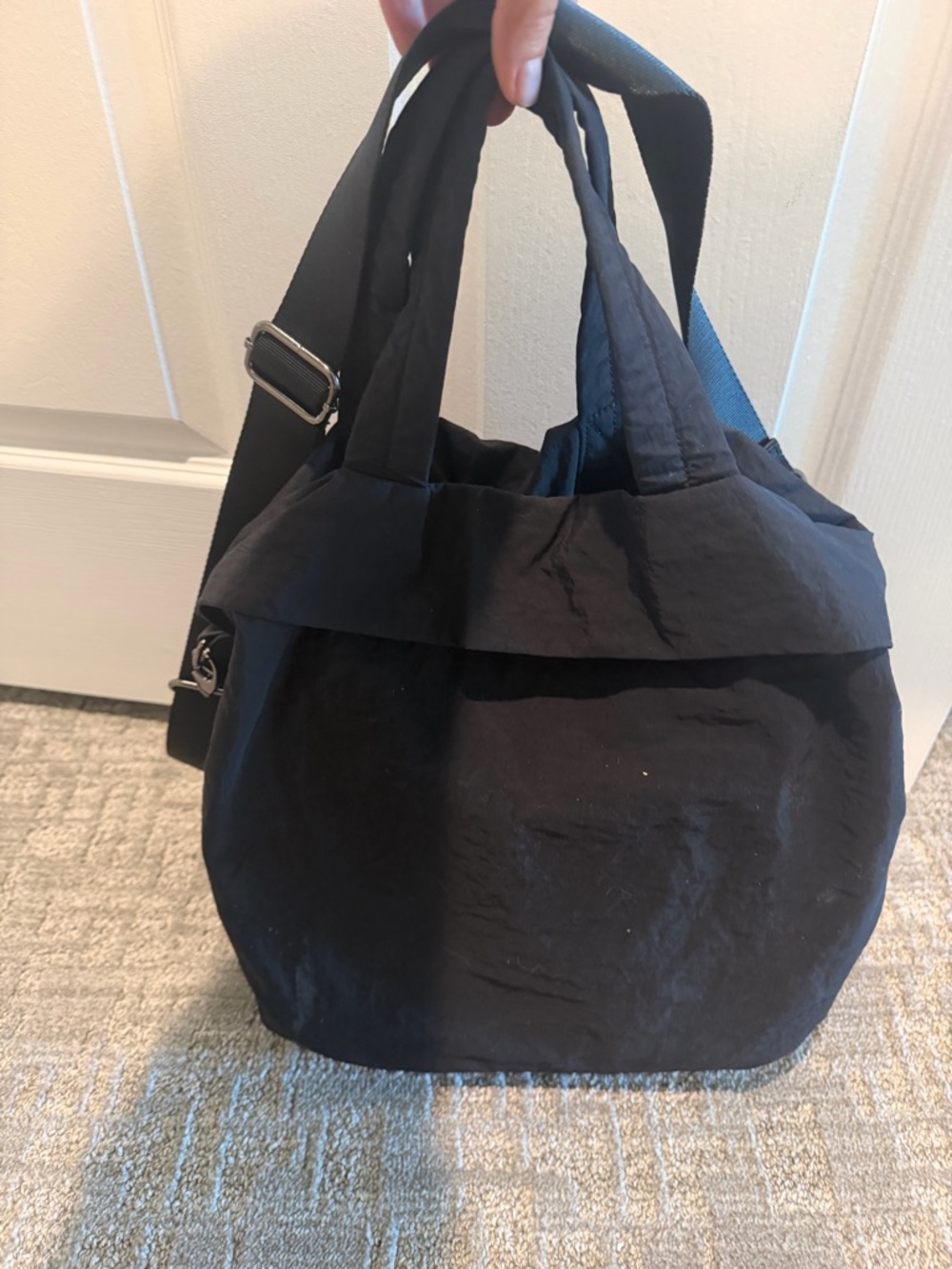 Black Nylon Hobo Tote with Detachable Crossbody Strap